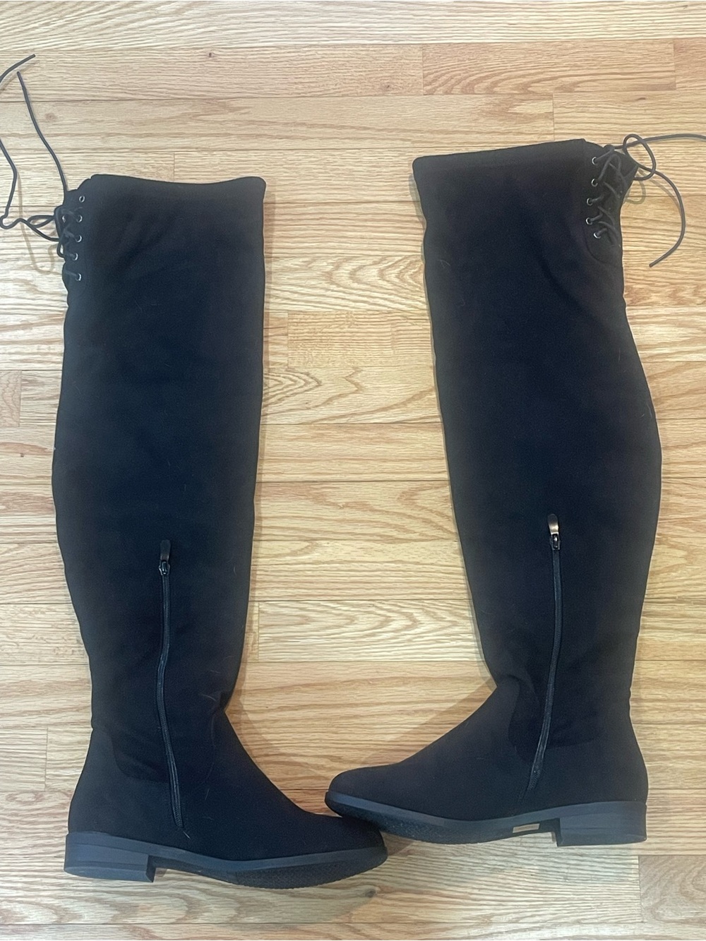 Dream Pairs Black Over-the-Knee Lace-Up Flat Boots